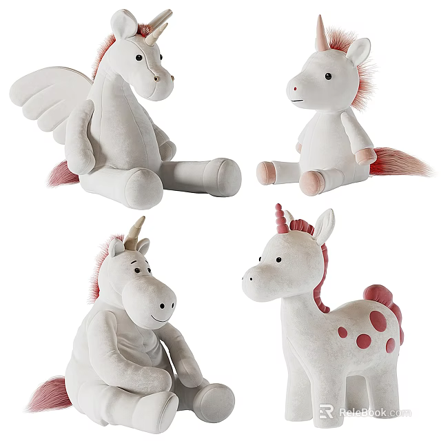 Cute Unicorn Plush Toys With Wings Sitting Pose And Spotted Design Soft Material 3d model 