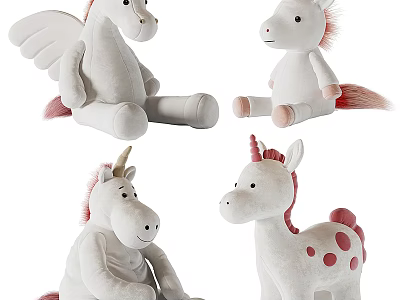 Cute Unicorn Plush Toys With Wings Sitting Pose And Spotted Design Soft Material 3d model