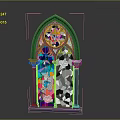 Gothic Stained Glass Window With Colorful Intricate Patterns Ornate Arch And Decorative Columns