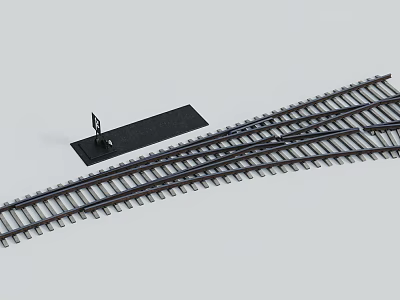 Model Railroad Crossing Tracks With Black Signal Sign And Rails 3d model