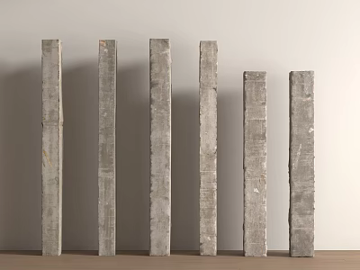 Six Gray Textured Columns Arranged Against Neutral Wall On Wooden Floor 3d model Six Gray Textured Columns Arranged Against Neutral Wall On Wooden Floor 3d model