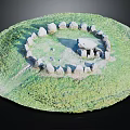 Wood And Stone Circular Structure With Grassland Surrounding Ancient Stone Arrangement 3d model
