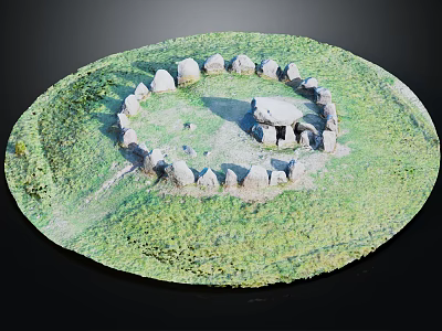 Wood And Stone Circular Structure With Grassland Surrounding Ancient Stone Arrangement 3d model