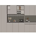 Gray Modern Wine Cabinet With Integrated Lighting Wine Bottles Glasses And Decor 3d model
