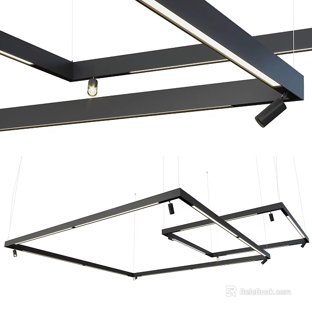 Modern Pendant Lights With Black Frame And Hanging Design For Interior Decoration 3d model 