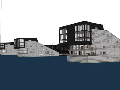 Modern Office Building Complex With Glass Facades And Geometric Architectural Design 3d model