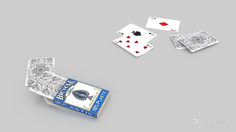 Bicycle Playing Cards Open Deck Scattered With Hearts Spades And Diamonds 3d model 