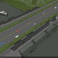 Ancient Architecture Style Bridge Over River With Road Vehicles And Greenery