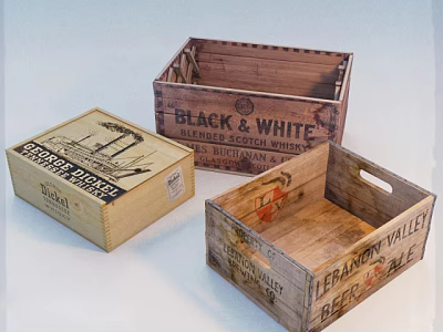 Vintage Wooden Crates With Brand Logos Palm Tree Design And Text Labels 3d model