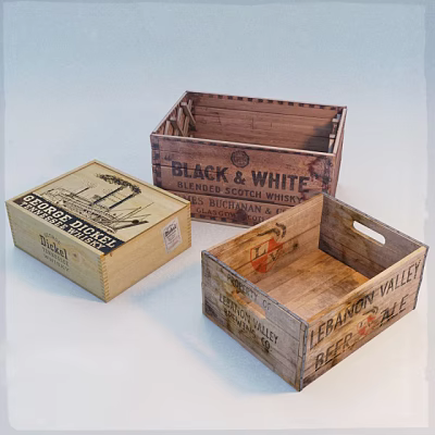 Vintage Wooden Crates With Brand Logos Palm Tree Design And Text Labels 3d model