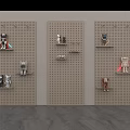 Modern Perforated Wooden Panel Wall Decor With Shelves And Figurine Displays