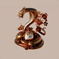 Golden Snake Ornament With Money Bag Dollar Sign And Floral Decorations