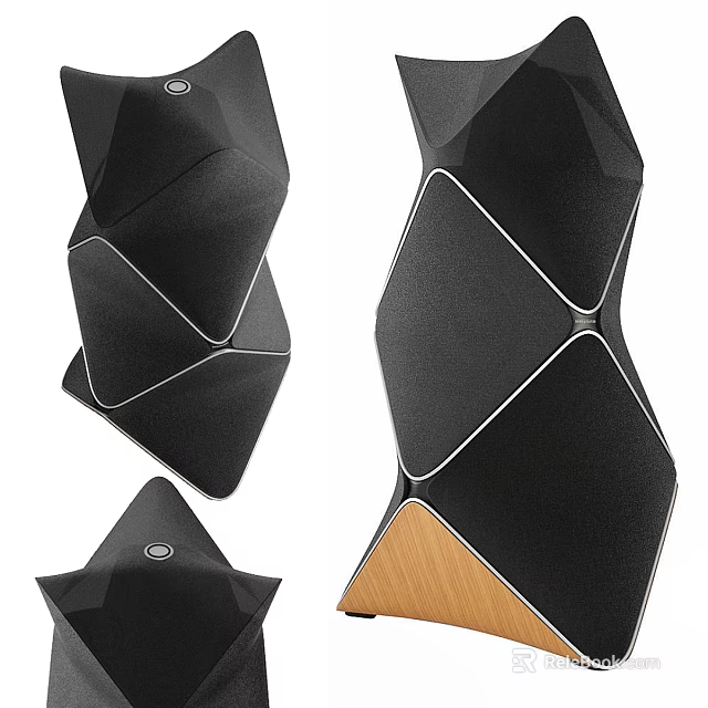 Modern Geometric Design Headphone Speakers With Black Exterior And Wooden Accents 3d model 