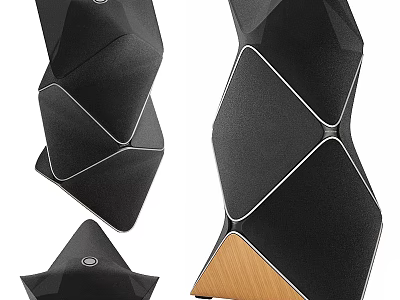 Modern Geometric Design Headphone Speakers With Black Exterior And Wooden Accents 3d model