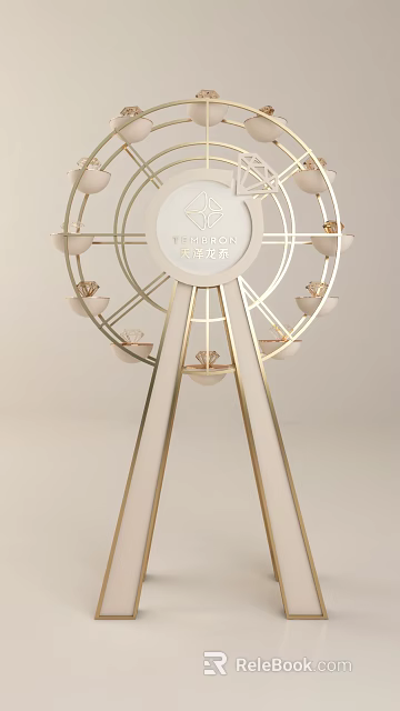 Elegant Ferris Wheel Decorative Model With Golden Structure Light Elements And Tianfuan Brand 3d model 