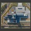 Industrial Factory Complex Layout Featuring Tall Tower Red Silos Blue Buildings And Equipment
