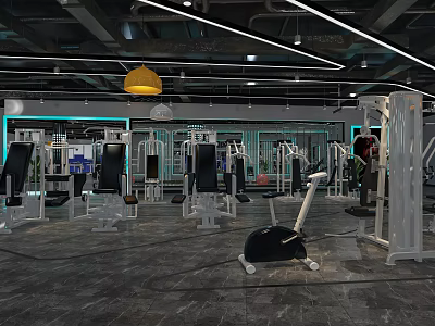 Modern Fitness Gym Interior With Various Exercise Equipment And Training Machines 3d model