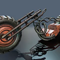 Steampunk Style Motorcycle With Large Tire Orange Black Color Mechanical Design And Animal Head Decoration