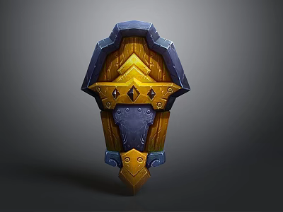 Intricate Blue And Yellow Shield Weapon With Decorative Metal And Wooden Accents 3d model