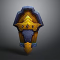 Intricate Blue And Yellow Shield Weapon With Decorative Metal And Wooden Accents