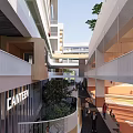 Modern School Building With Colorful Facade Sport Facility Greenery And Landscaped Lawn