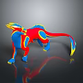 3D Rendered Vibrant Red Blue Yellow Mythical Creature Game and Movie Character Design