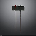 Vintage Green Mailbox With Red Component Standing On Two Brown Poles