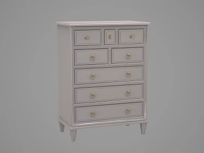 White Chest of Drawers with Multiple Drawers and Metal Handles Elegant Bedroom Storage Furniture Design 3d model
