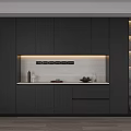 Modern Dark Wine Cabinet Interior Design With Glass Doors LED Lighting And Countertop