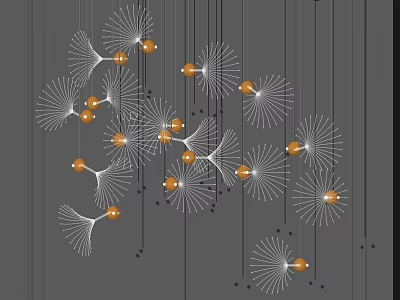 Contemporary Decorative Chandelier With White Radial Design And Hanging Orange Spheres 3d model