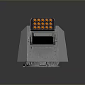 Gray Mechanical Weapon Turret With Multiple Orange Barrels And Rotating Metal Base Structure 3d model