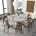 Modern Style Round Marble Top Dining Table Set With Eight Chairs And Large Windows View 3d model