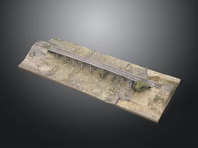 Detailed Miniature Railroad Model Scene With Tracks Bridge Grass And Dirt 3d model