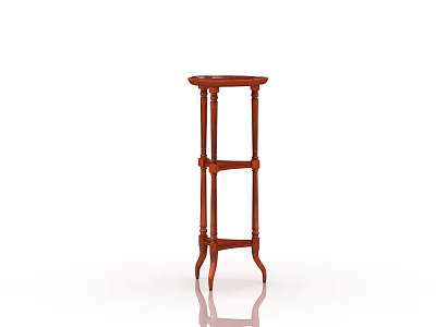 Elegant Traditional Wooden Flower Stand With Carved Columns And Two Tier Structure 3d model