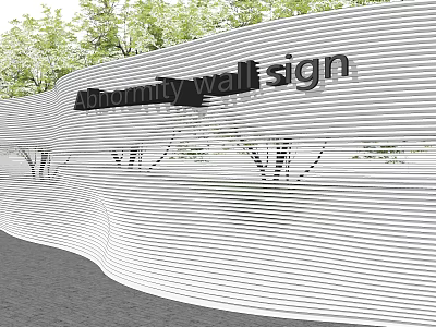 Abnormity Design Curved White Striped Landscape Wall With Greenery And Trees 3d model