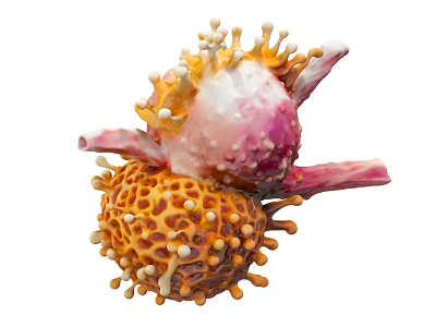 3D Virus Structure Featuring Orange Pink Spikes And Bumpy Surface Details 3d model
