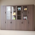 Brown Wooden Storage Cabinet With Glass Doors Folders And Books