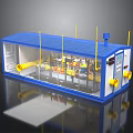Industrial Machine Model With Blue Casing Transparent Panels Yellow Pipes And Internal Components
