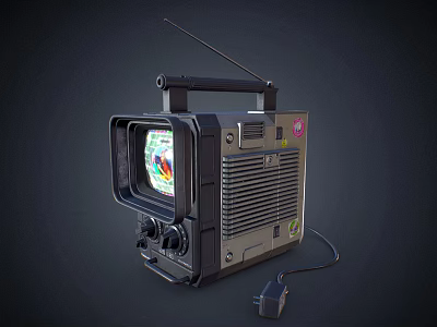 Vintage Portable TV With Antenna Handle Color Screen And Power Plug 3d model