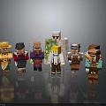 Multiple Male Characters In Minecraft Inspired Pixel Art Standing On Dark Reflective Surface 3d model