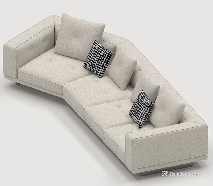 Light Beige Modern Three Seater Sofa Featuring Checkered Pillows And Soft Upholstery 3d model