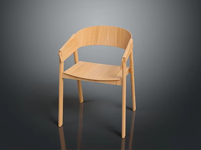 Minimalist Light Wooden Chair With Armrest Design And Simple Natural Style 3d model