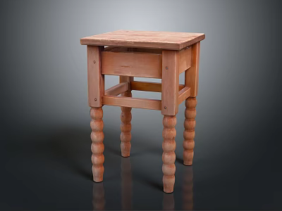 Wooden Stool With Square Seat And Twisted Legs In Light Wood Color 3d model