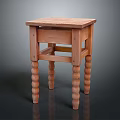 Wooden Stool With Square Seat And Twisted Legs In Light Wood Color