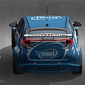 Honda Race Car With Blue And White Intel Branding And Racing Design