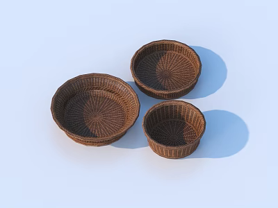 Handwoven Brown Baskets Set of Three for Household Storage and Decor 3d model