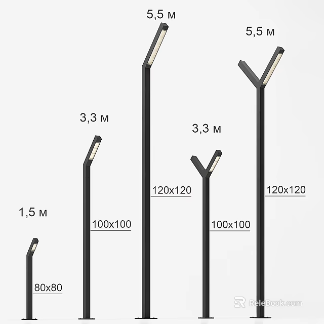 Outdoor Lights With 1.5M 3.3M Heights And 100x100 120x120 Dimensions For Exterior 3d model 