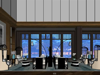 Hotel Public Lounge Interior Design With Large Windows Traditional Decor And Comfortable Seating 3d model