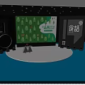 Illuminated Stage With Large Green Screen Tree Patterns WWF Logo And Forest Green Development 3d model