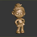 Golden Cartoon Girl Statue With Ponytail Skirt And Shiny Reflective Surface